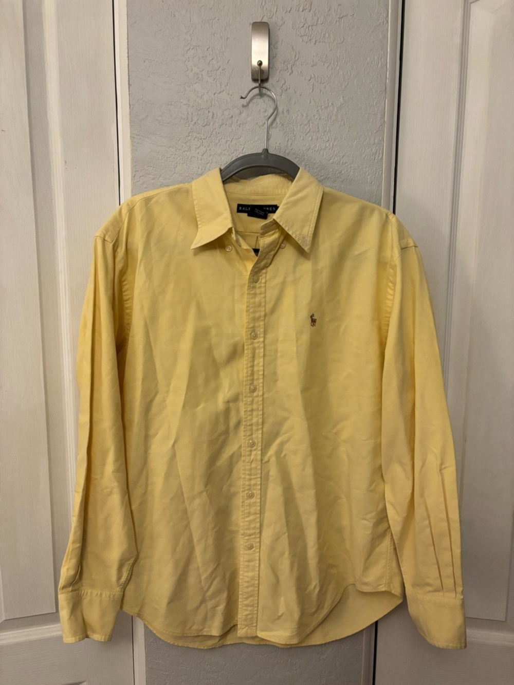 Vintage Ralph Lauren Yellow 100% Cotton Button Down Horse Logo Size 12
